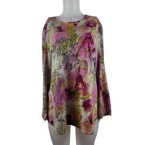 Maggie Barnes Pink Yellow Watercolor Design With Leopards Blouse 16W